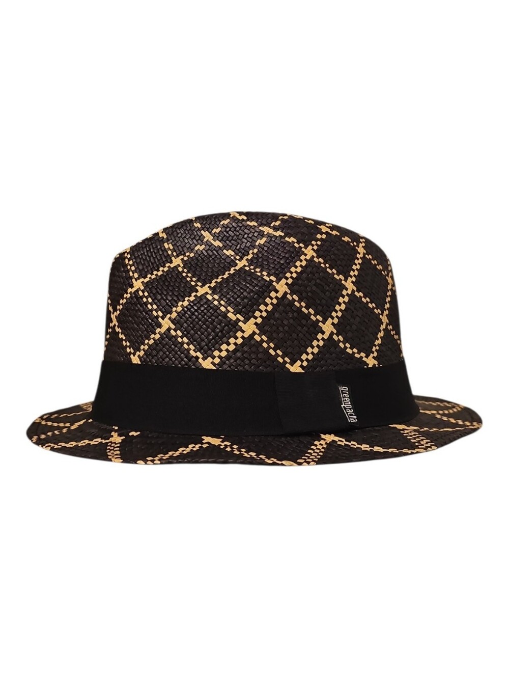 Greenpacha Woven Straw Fedora Hat Dark Espresso Brown Tan Checkered Unisex
